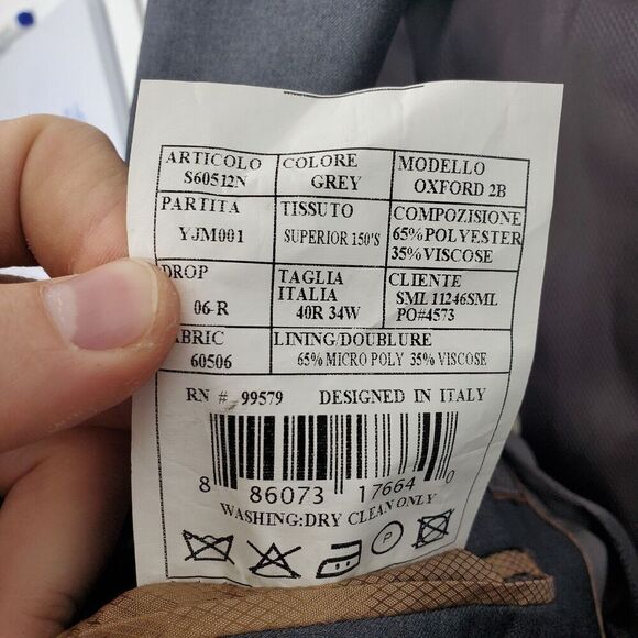 Caravelli Oxford Blazer Superior 150s 06 Drop Italian Grey Mens 40 R Dual Vent - Picture 6 of 10